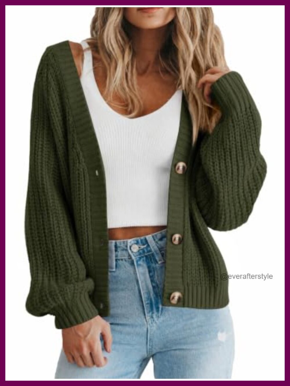 Chunky Knit Open Front Cardigan Sweater Button V-Neck Long Sleeve for Women